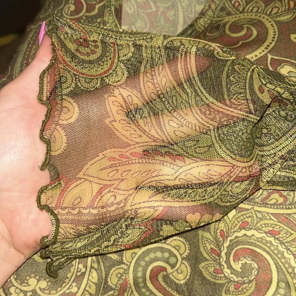 Y2K Green Paisley Long Sleeve Mesh Top - Picture 4 of 6